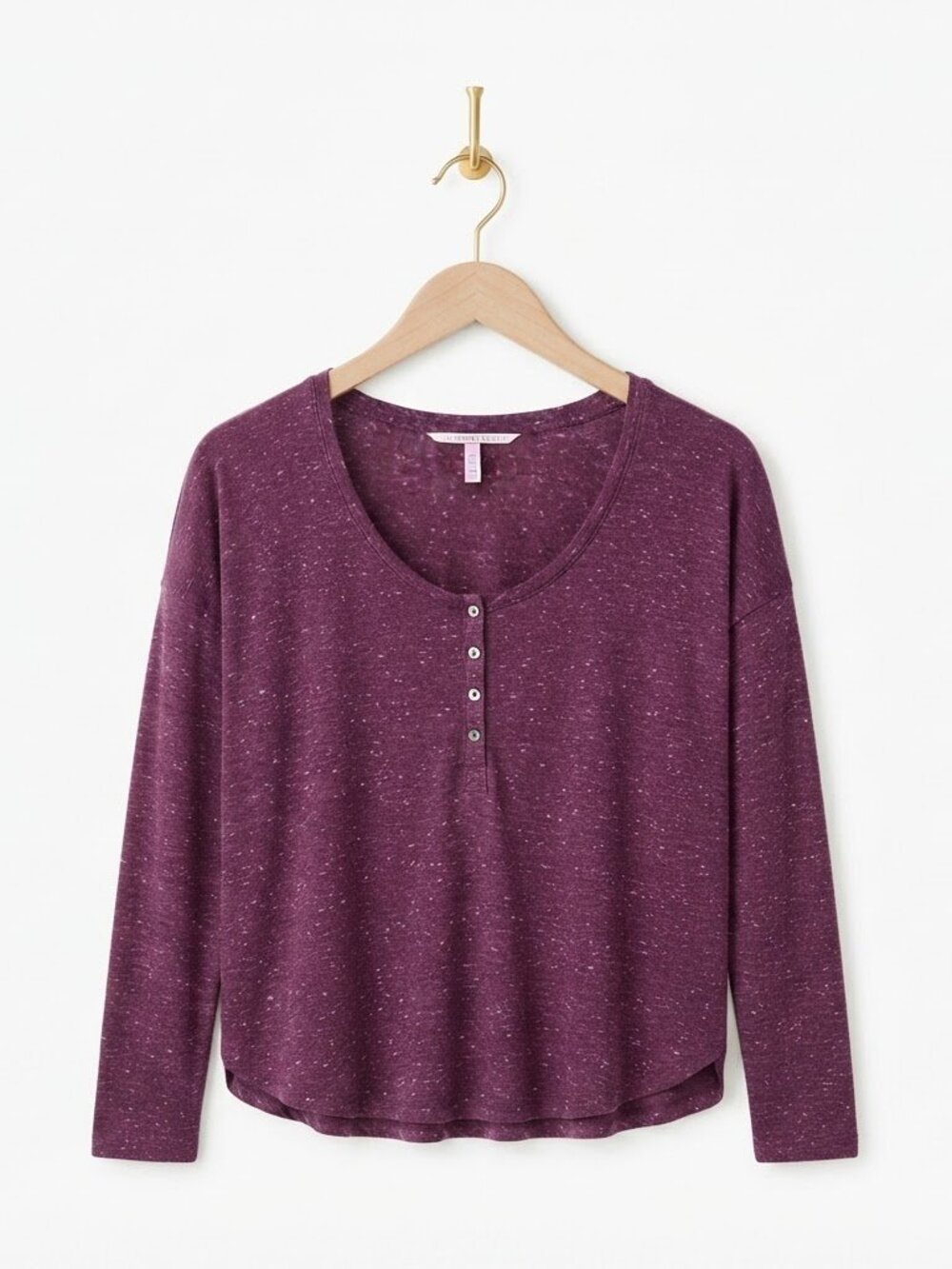 Victoria's Secret Henley Shirt Medium Maroon Heathered Long Sleeve Scoop Neck